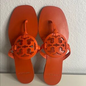 Tory Burch Miller Square Toe Bright Orange Sandals SZ 5